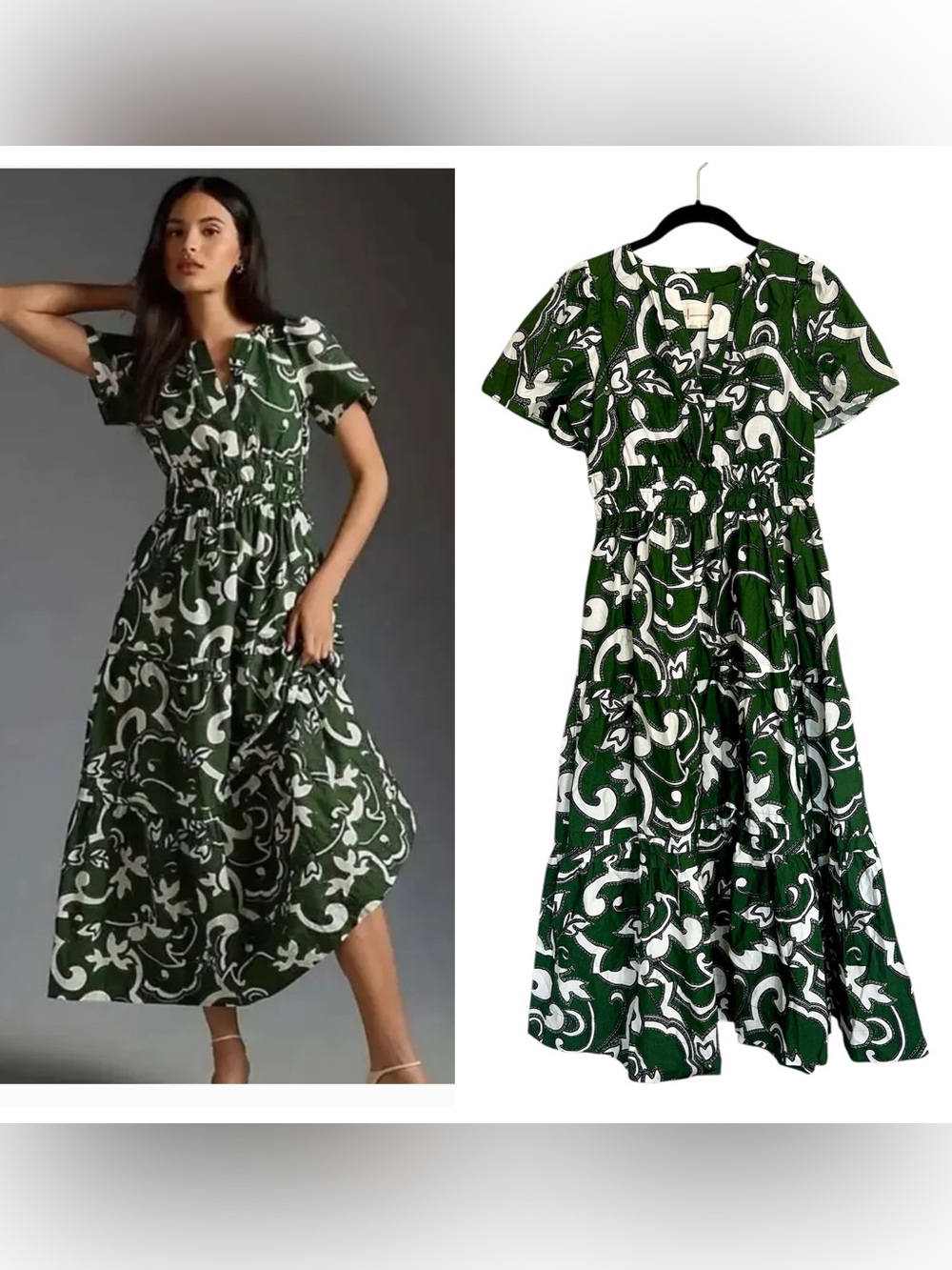Anthropologie Somerset hunter green paisley maxi dress sz XSP pockets cotton